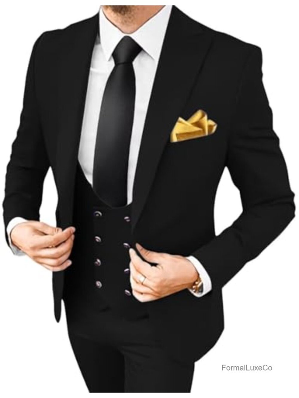 Men's Slim Fit 3 Piece Double-Breasted Suit Set with Vest